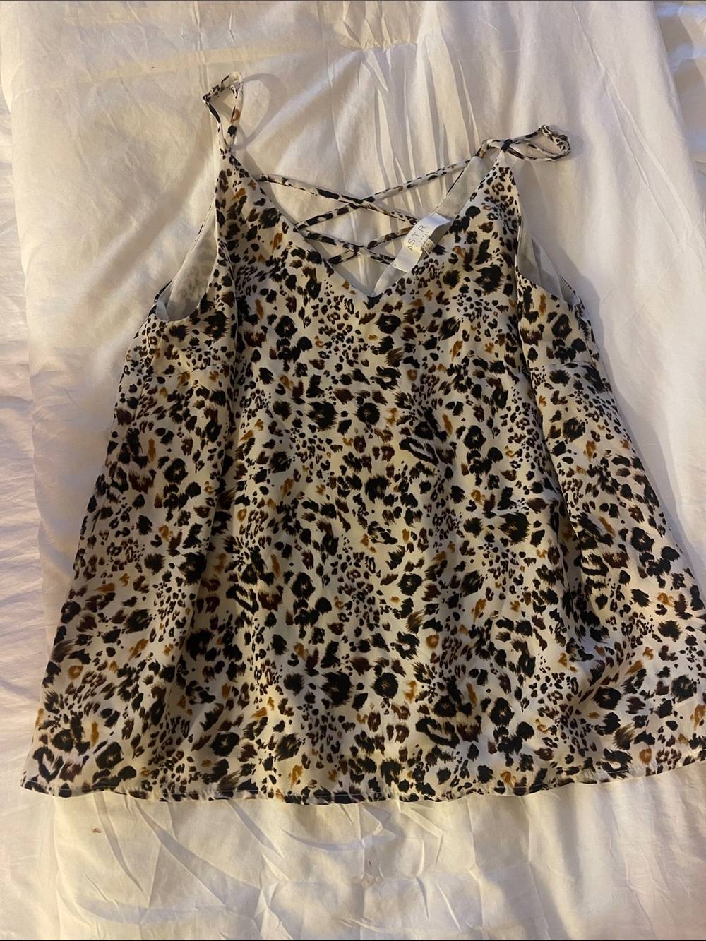 Leopard Print Crisscross Cami Tank Top - Beige/Black